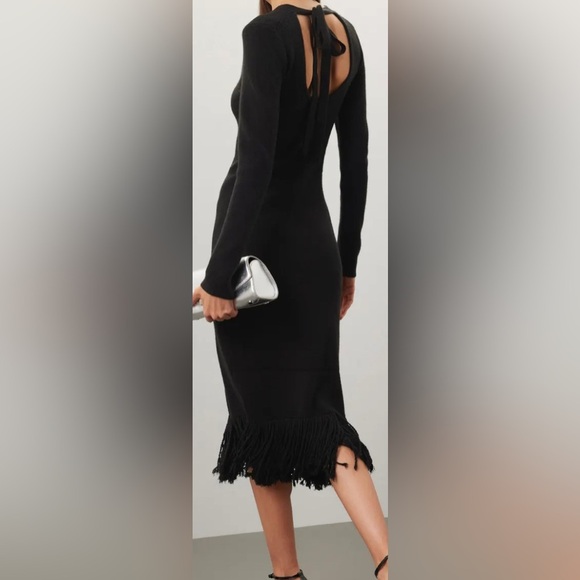 Eudon Choi Dresses & Skirts - Eudon Choi Long Sleeve Black Knit Fringe Dress